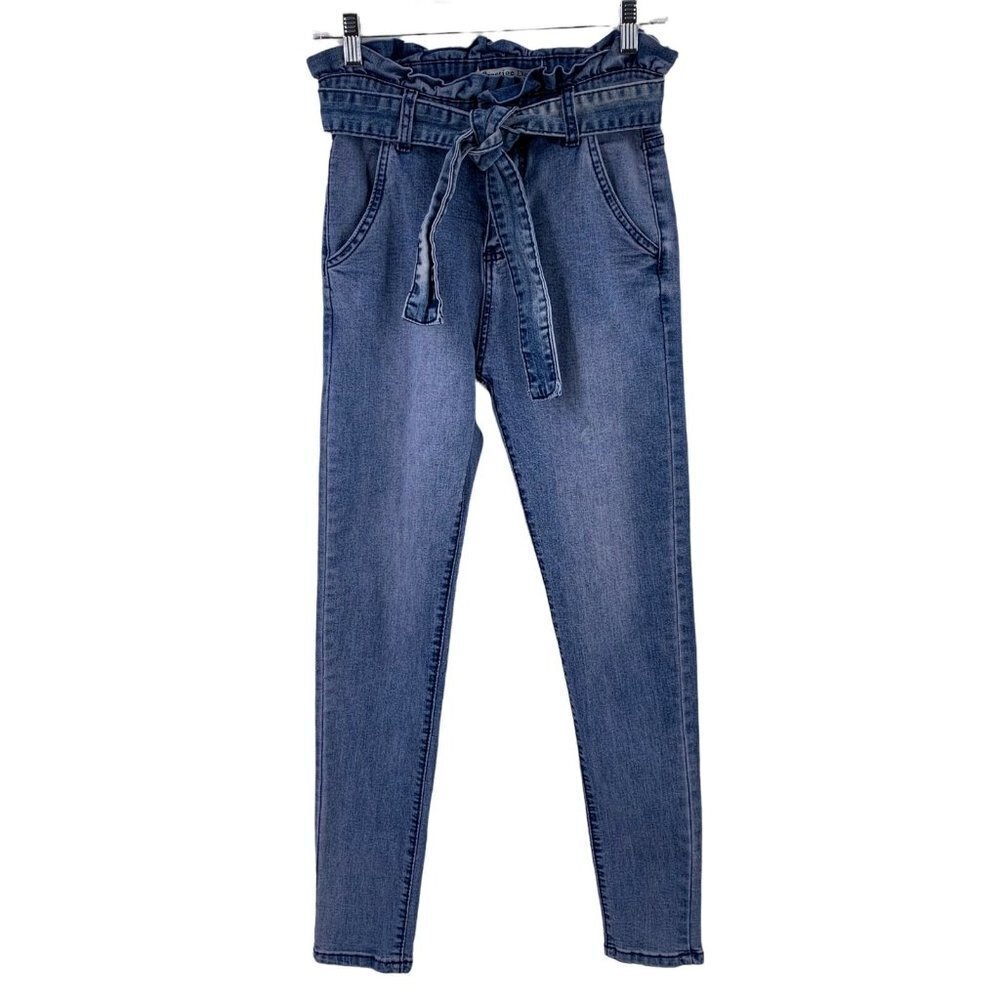 Prestige Denim Paper Bag Waist Skinny Jeans Medium Wash Size Small